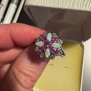 Elegant Pink and White Gemstone Ring